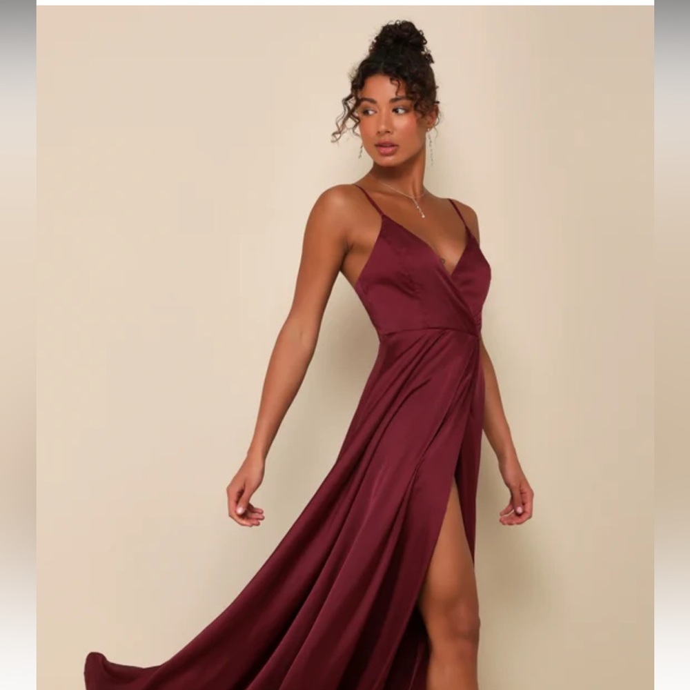 Burgundy satin maxi dress